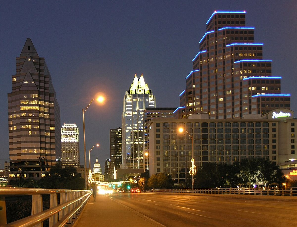 Mexican free-tailed bats emerging at dusk from beneath the Congress Avenue Bridge in Austin